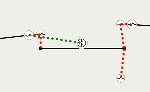 Association graphics showing connectivity in red and structural attachment in green