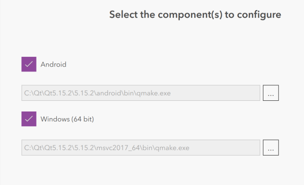 Configuration tool with platforms selected and executables provided