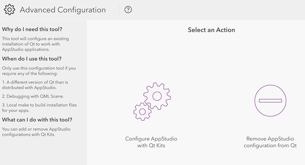 Initial options in advanced configuration tool