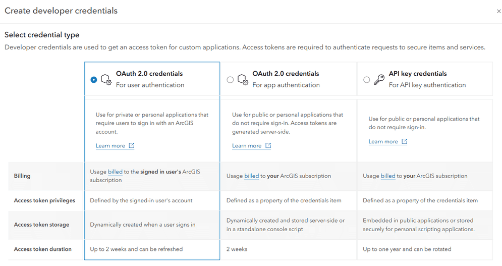 The developer credentials creation interface in a portal.