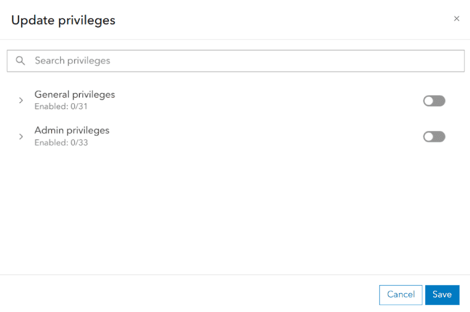Edit privileges window