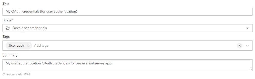 API key credential details