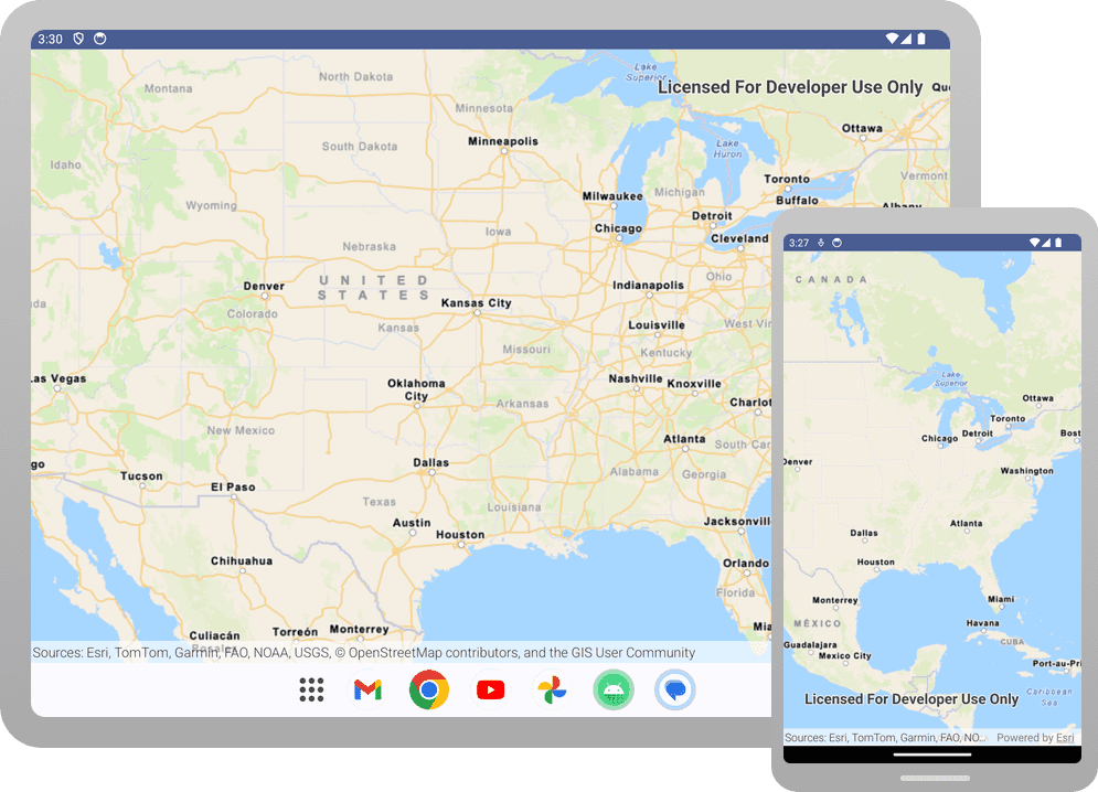 Example of static basemap attribution in mobile devices