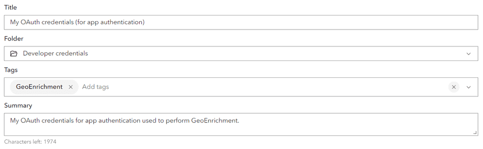 API key credential details