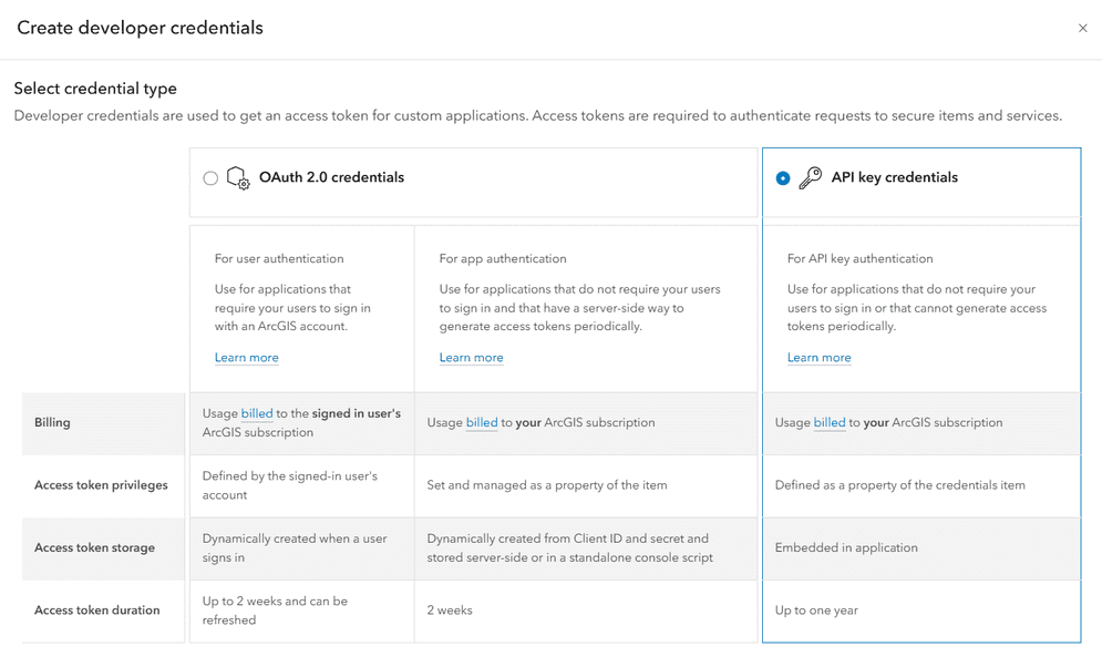 API key credentials