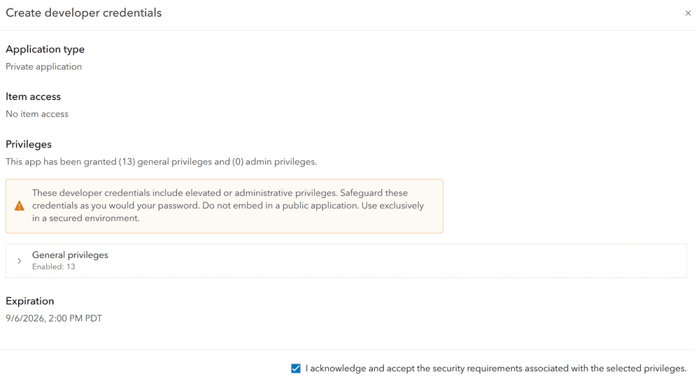 Personal privileges summary screen