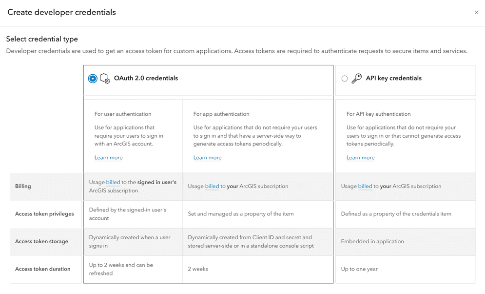 The developer credentials creation interface in a portal.