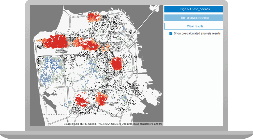 Feature analysis tutorial interface for ArcGIS REST JS workflows.