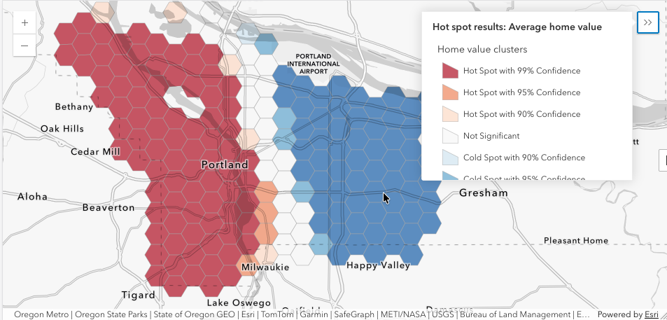 Server-side feature analysis to find spatial relationships and patterns.
