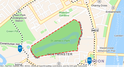 A navigation static map centered in London with multiple geometries.