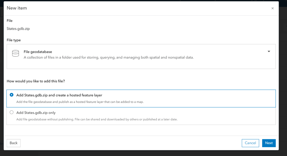 Set the file type as File geodatabase