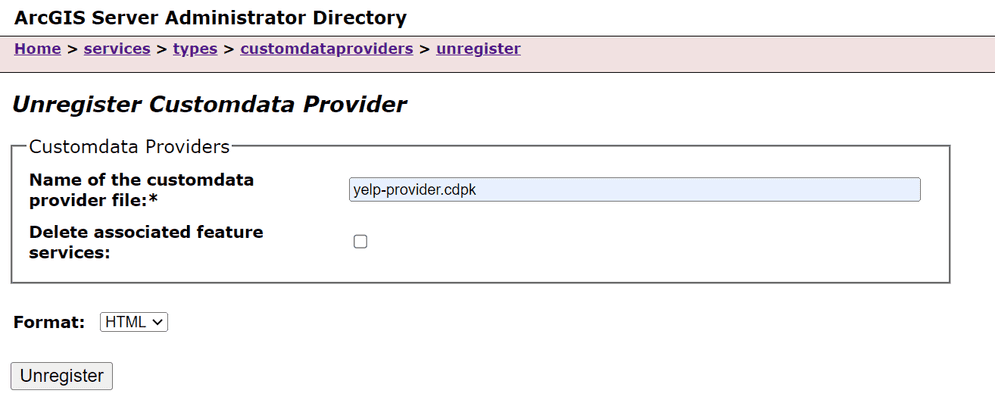 cdf arcgis server unregister provider click