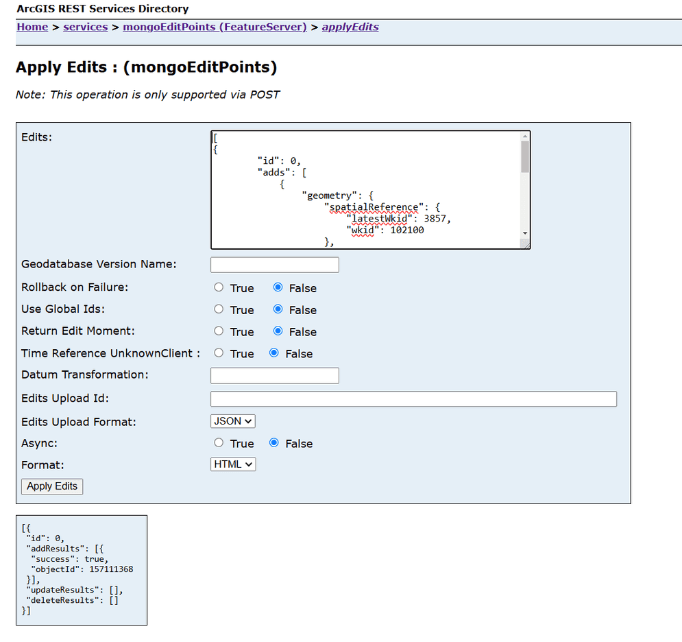 cdf editable mongodb points REST applyEdits