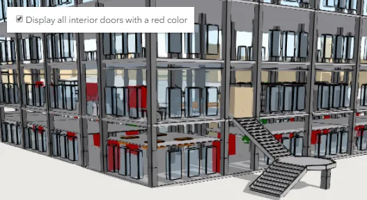 Interior doors that need replacement with a red color.