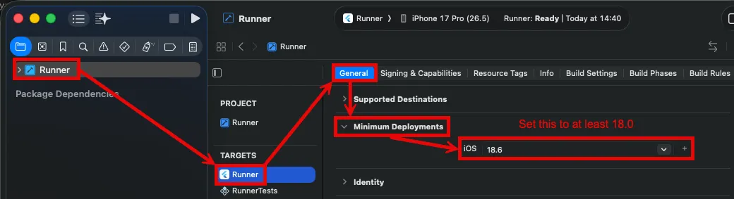 Set the minimum deployment version for iOS