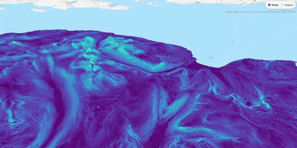 Animated scene showing slope and aspect analysis results
