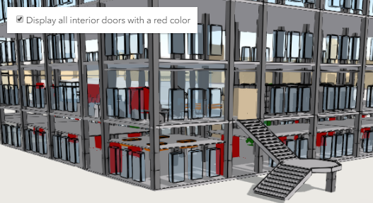 Interior doors that need replacement with a red color.