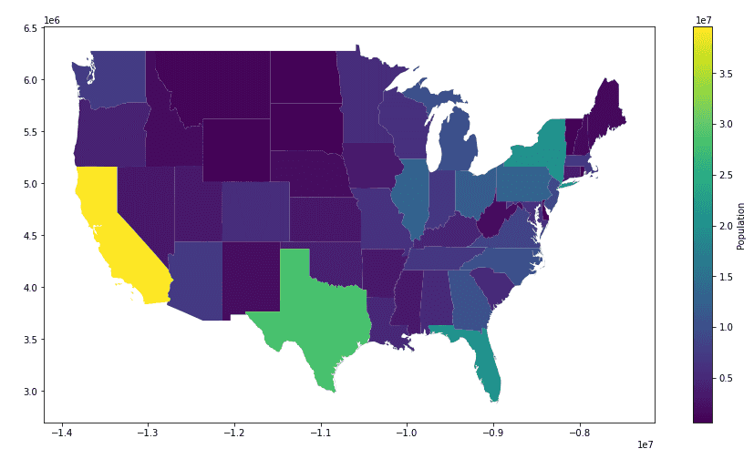 The United States colored by population
