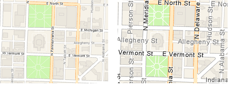 Street map (left) and Navigation map (right)