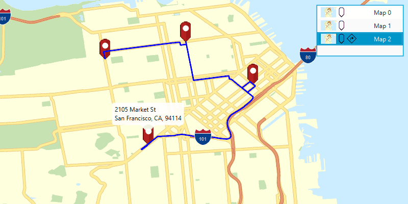 Image of mobile map search and route