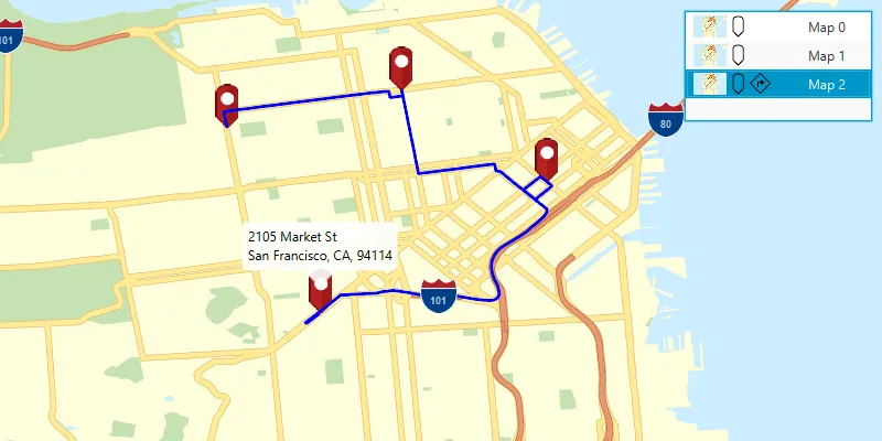 Image of mobile map search and route