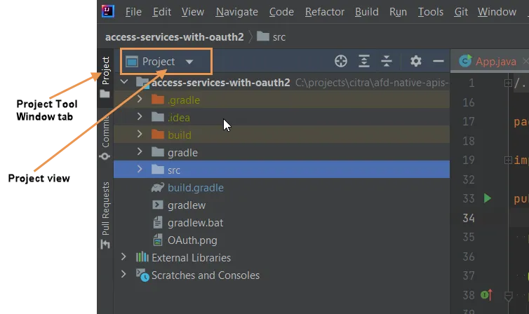 Project view in Project tool window