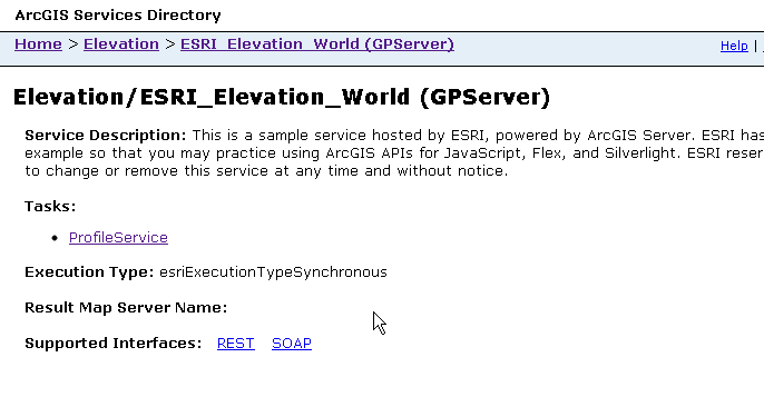 The ESRI_Elevation_World page in the Services Directory