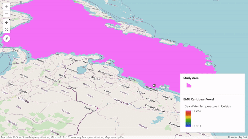 Sea water temperature in the Caribbean using voxel layer