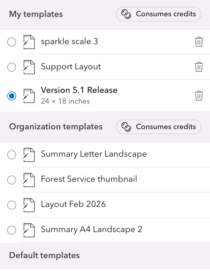 Custom print layout templates cost credits