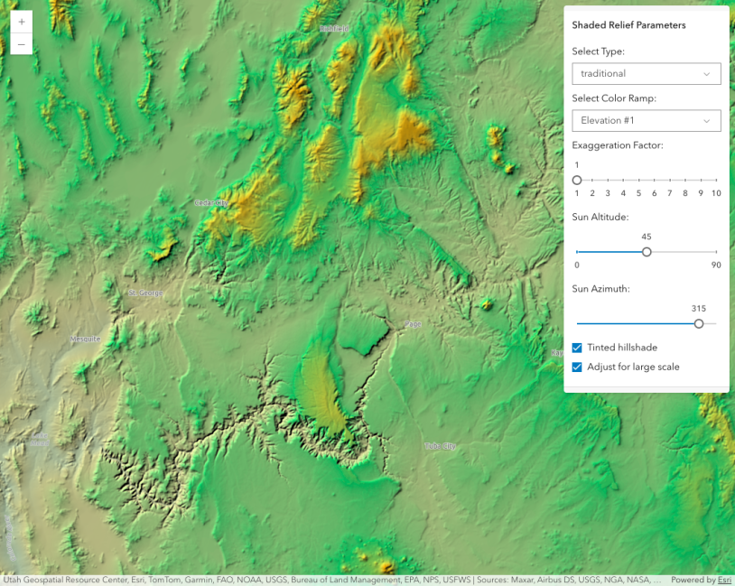 Thumbnail for ImageryTileLayer - shaded relief renderer