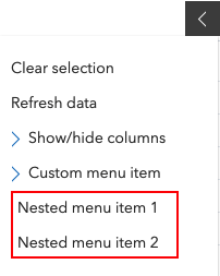 default and custom feature table menus