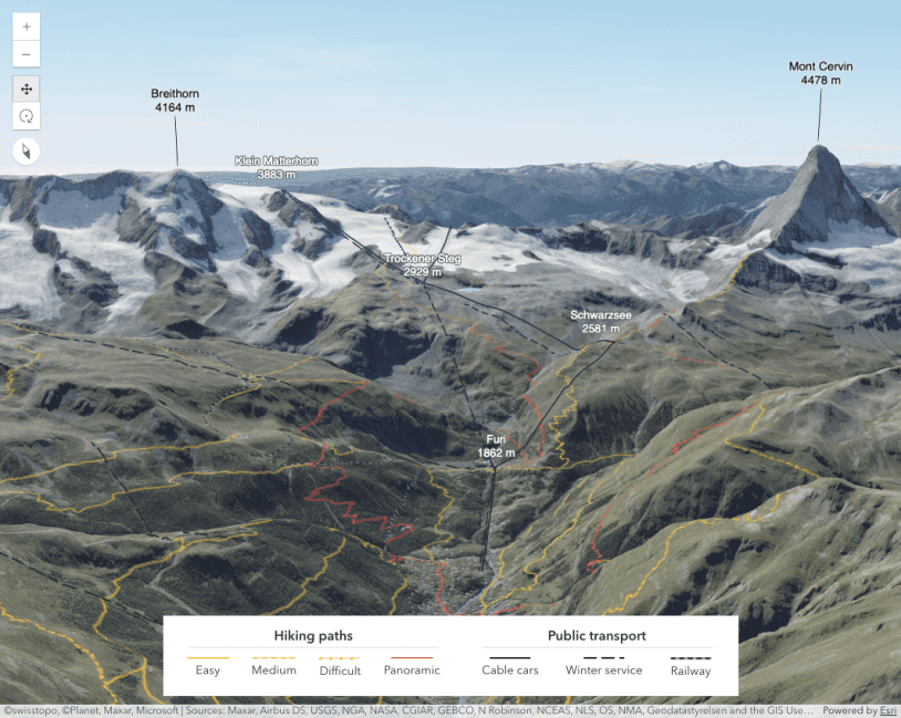 3D hiking map with line patterns