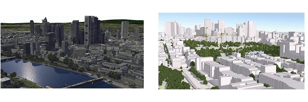 Realistic or abstract depictions of 3D city visualizations