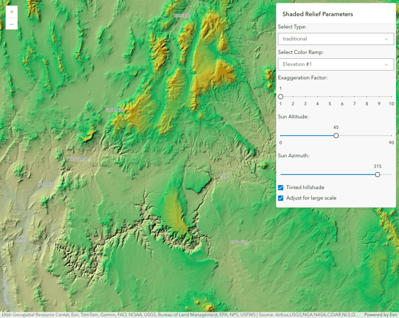 Image preview for ImageryTileLayer - shaded relief renderer