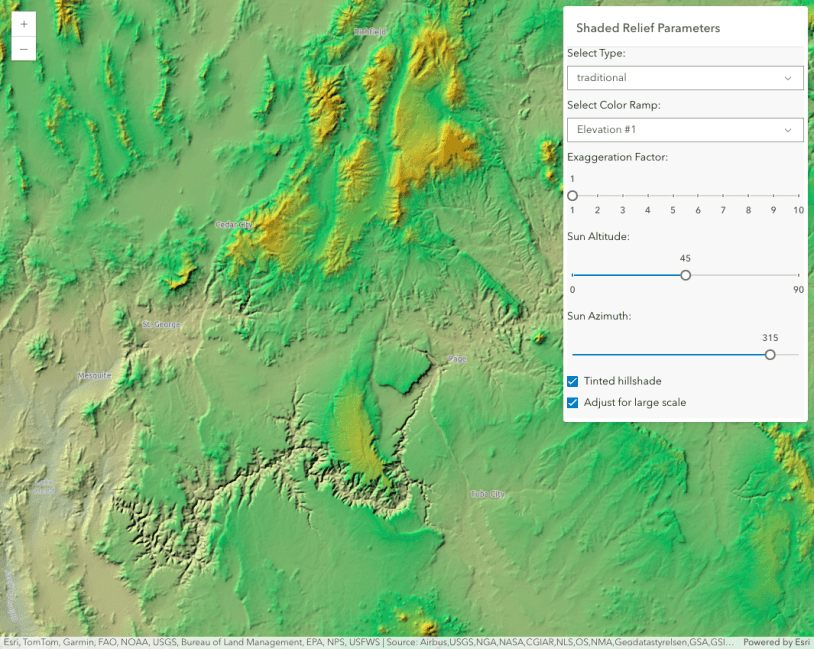 Image preview for ImageryTileLayer - shaded relief renderer