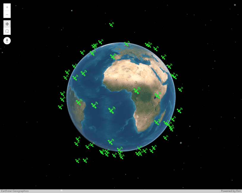 Satellites in 3D view