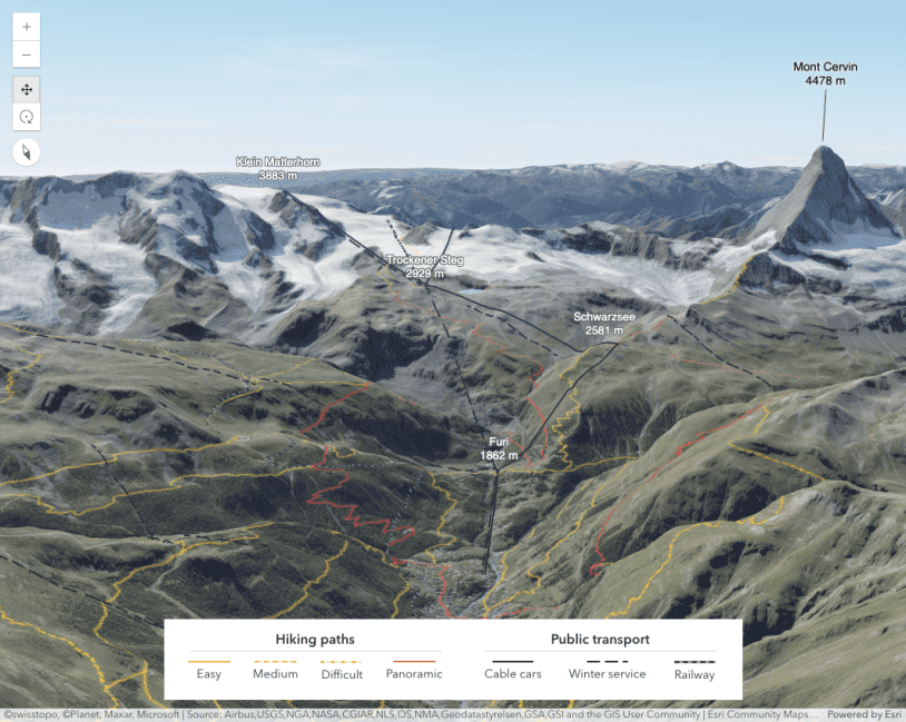 3D hiking map with line patterns