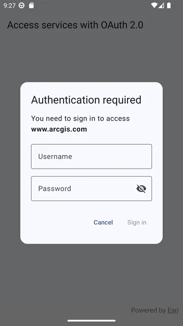 default log in screen for OAuth
