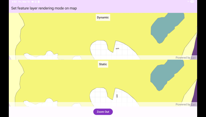 Screenshot of Set feature layer rendering mode on map sample