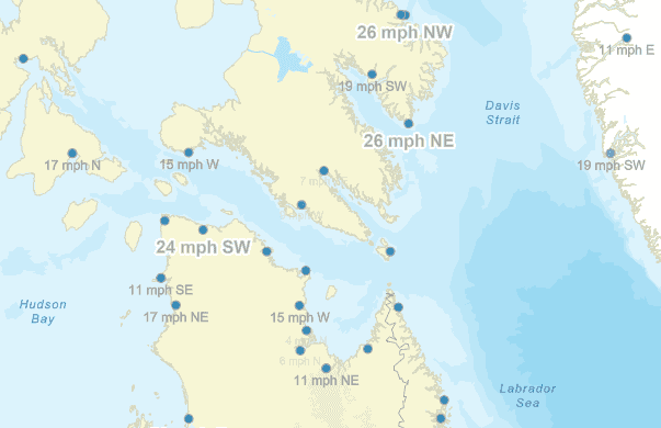 Labels of wind speed and direction