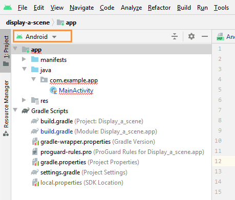 Android view in Project tool window