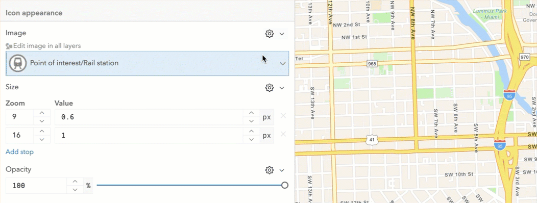 Browse icons and select the blue train station icon