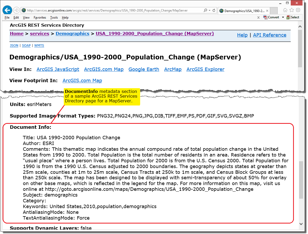 Getting detailed metadata for ArcGIS Server MapServer web services.