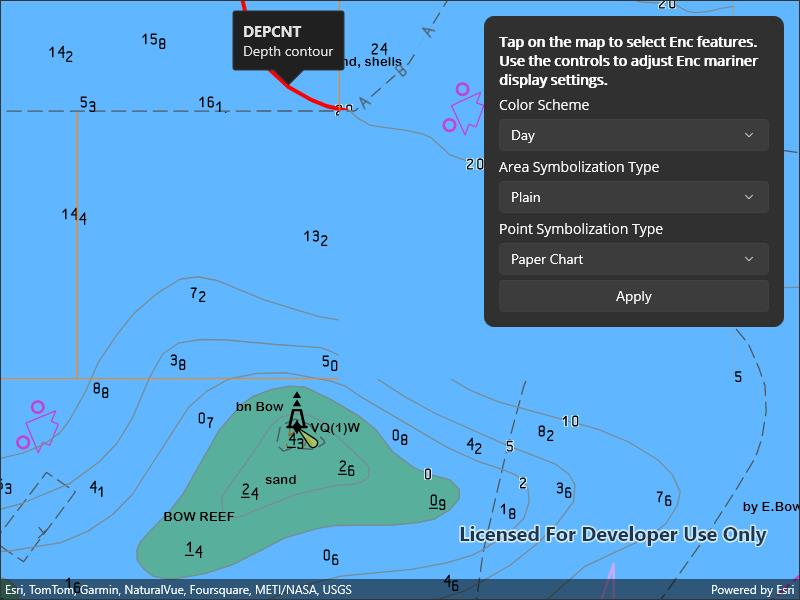 Screenshot of Configure electronic navigational charts sample