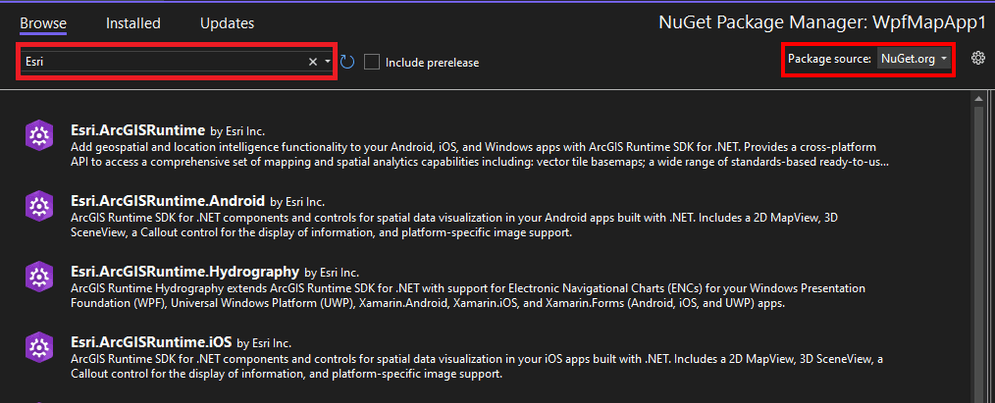 Visual Studio nuget selection