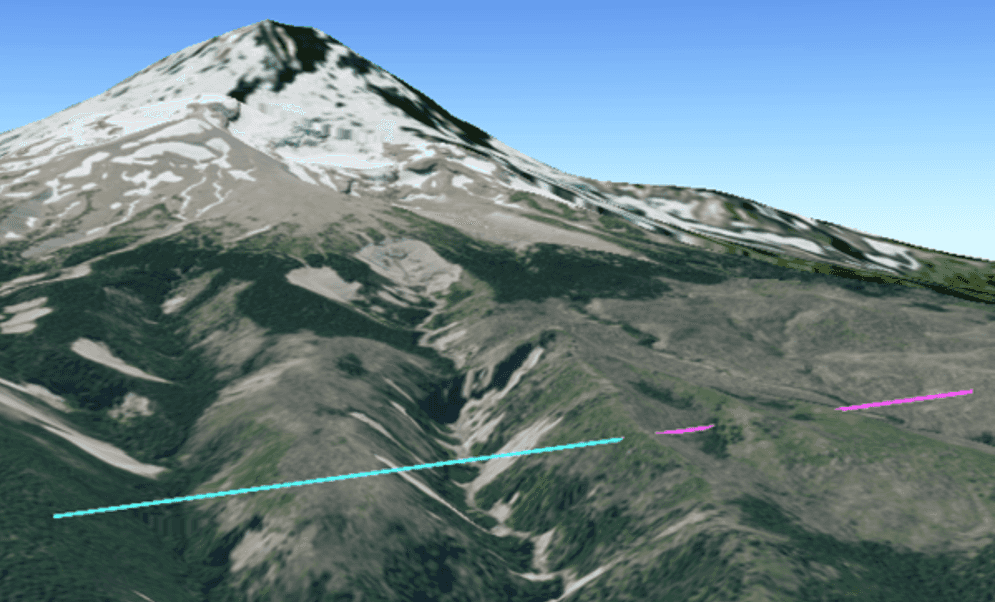 A scene view with line-of-sight analysis between two locations