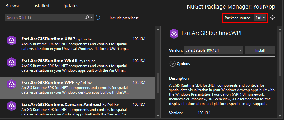 Visual Studio nuget selection