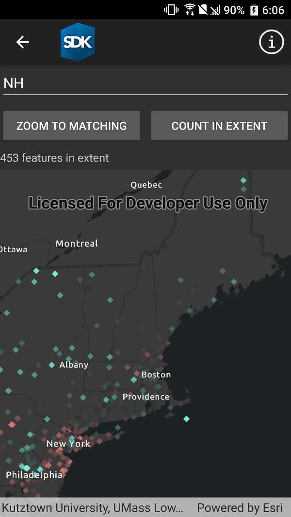 Image of query feature count and extent