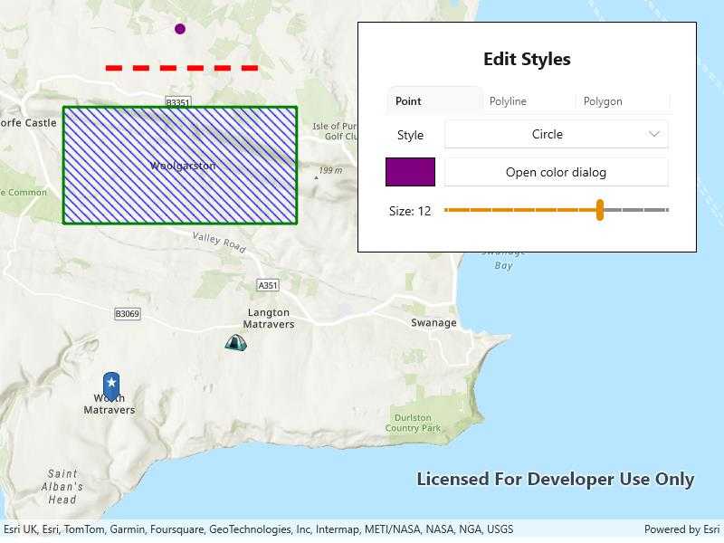 Screenshot of Style geometry types with symbols sample