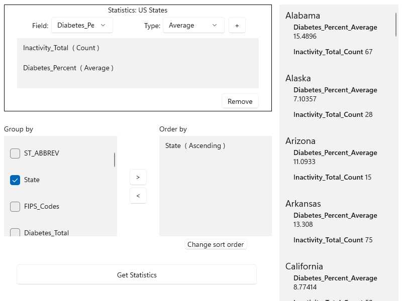 Image of statistical query group and sort